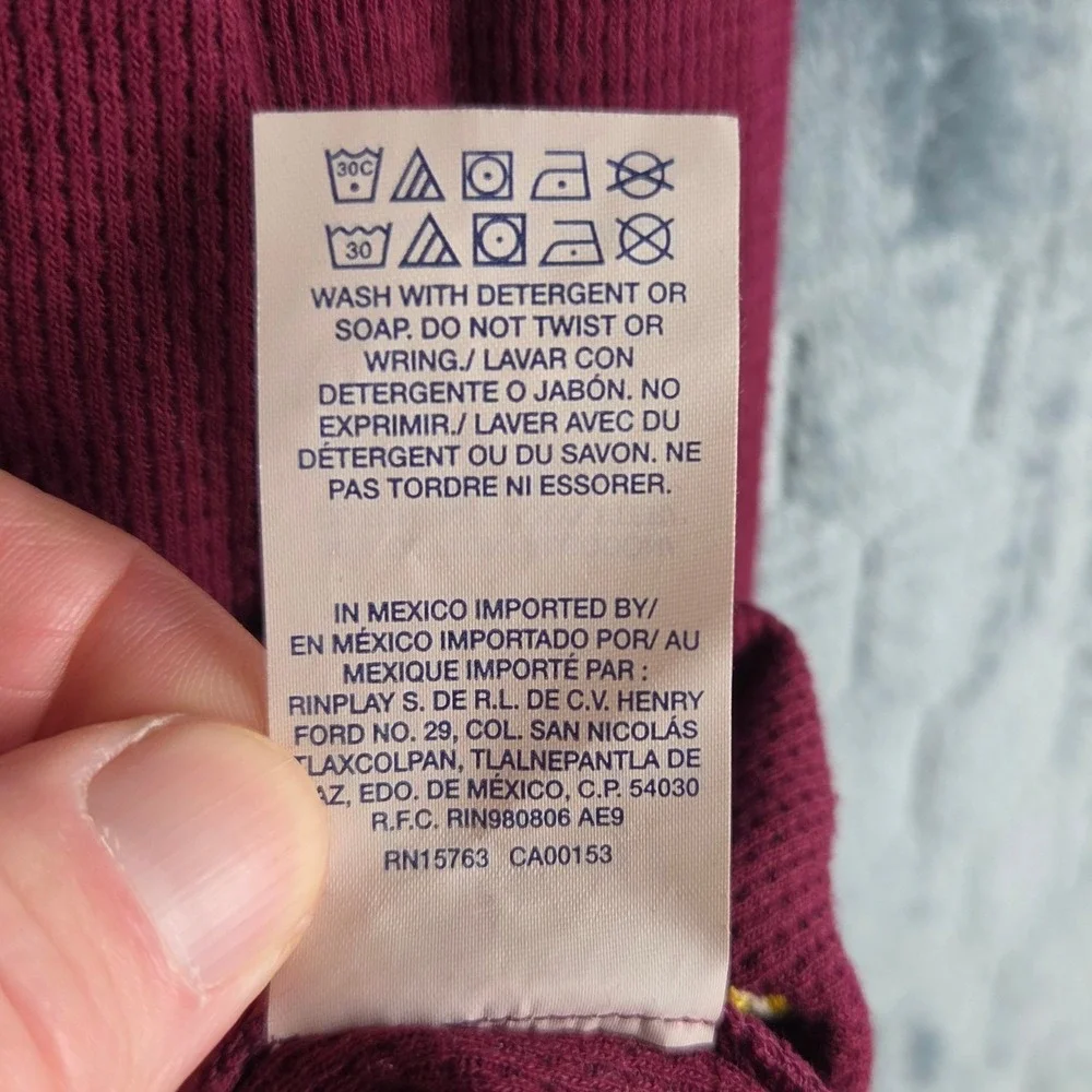 Polo Ralph Lauren Mens XL Burgundy Waffle Knit Thermal Long Sleeve Shirt Maroon